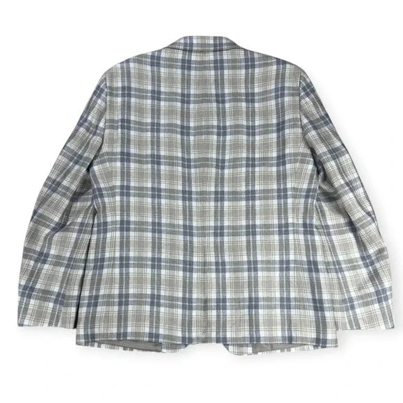 Lauren Ralph Lauren Lassiter 100% Linen Plaid Sport Coat Blazer 40S Cream Grey - Picture 15 of 16